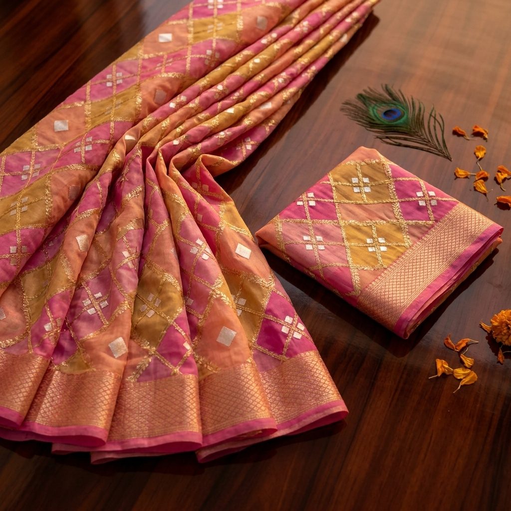 Chanderi Gota Patti / Shaded Leheriya Grid