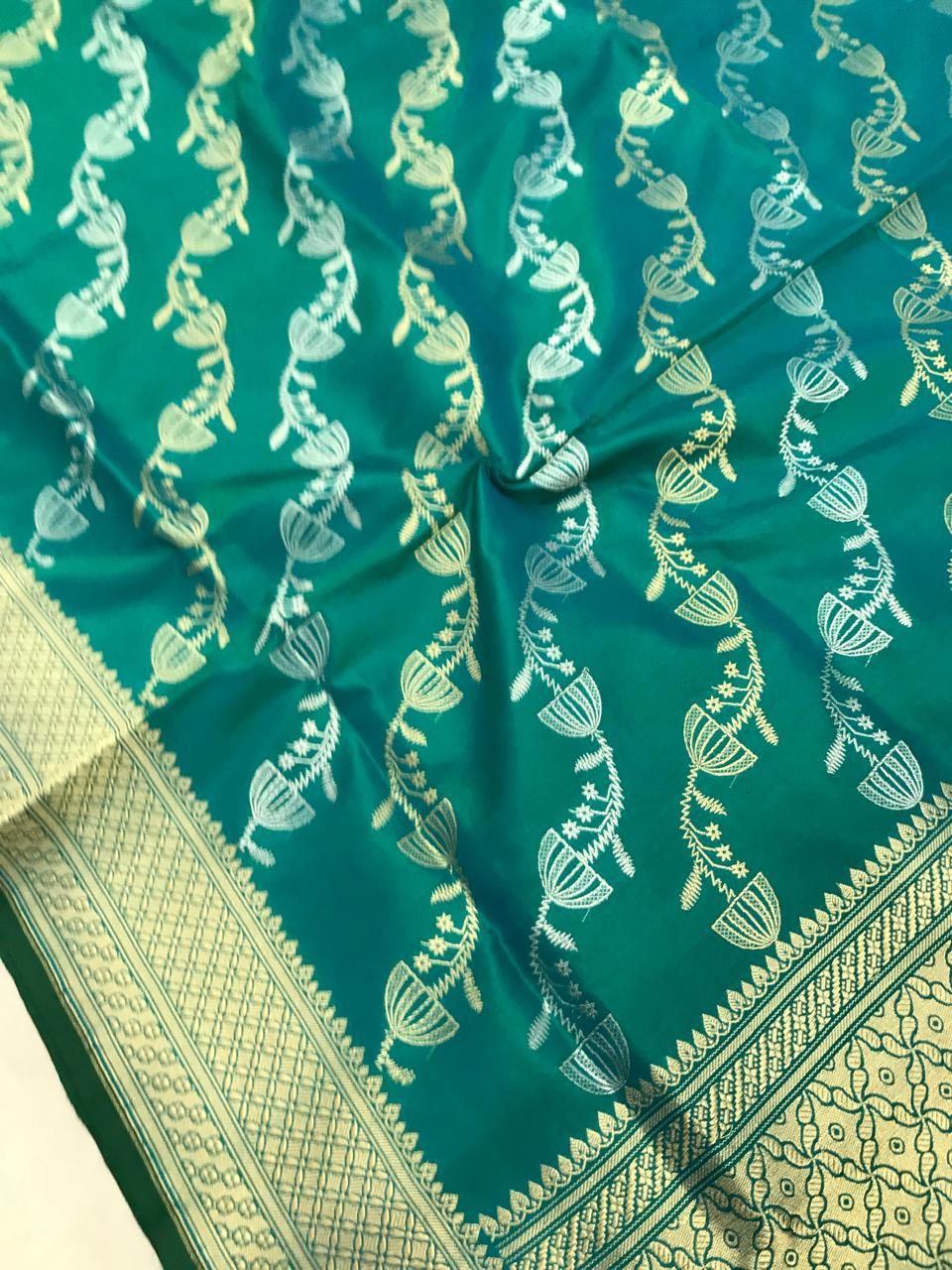 Banarasi Katan Silk Bel Weave (traditional vertical floral creeper pattern)